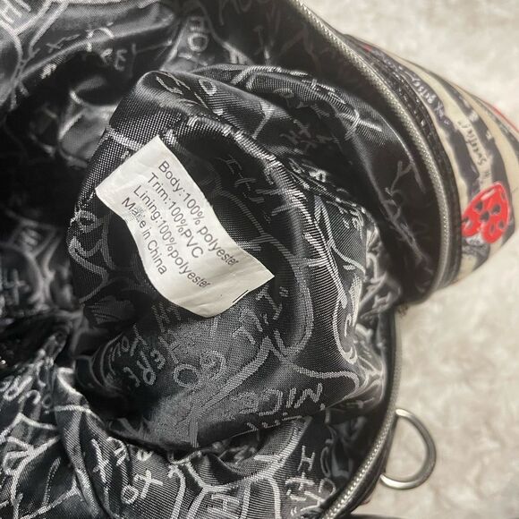 Betsey Johnson fabric Black & White red ladybugs weekender bag synthetic trim - Picture 11 of 13